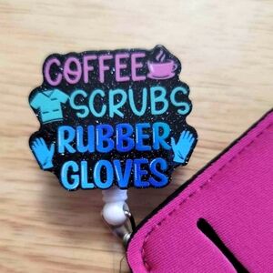 Coffee Scrubs Rubber Gloves Badge Reel
